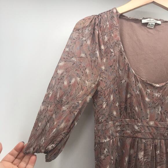 Inturtians Silk Top Womens Medium Brown Floral 100% Silk - Picture 3 of 10